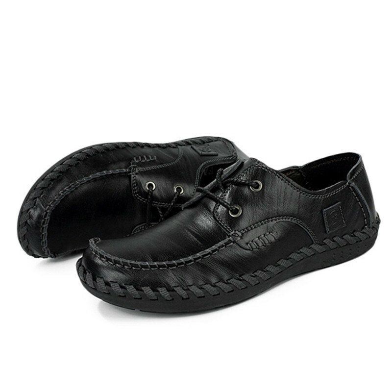 Heren Casual Leren Outdoor Comfortabele Platte Veters Oxfords Schoenen Met Ronde Neus