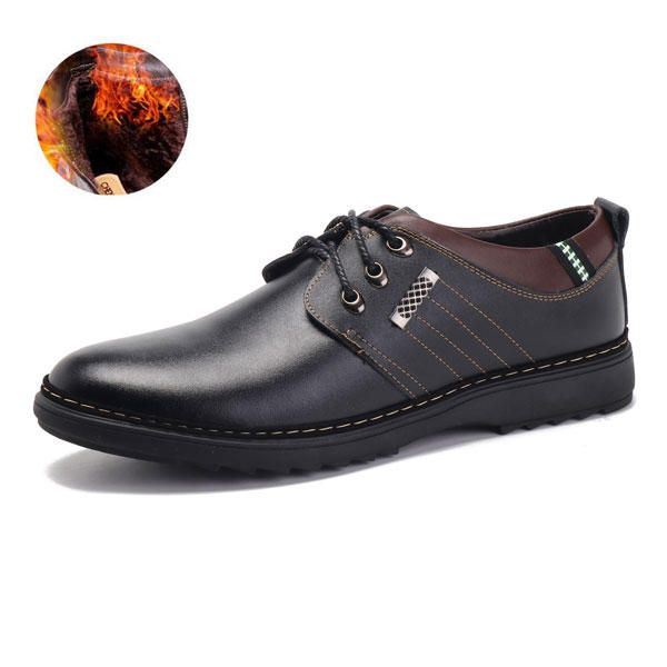 Heren Casual Zakelijke Zachte Comfortabele Warme Lederen Veterschoenen Oxfords