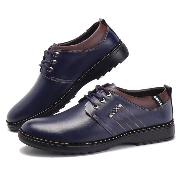 Heren Casual Zakelijke Zachte Comfortabele Warme Lederen Veterschoenen Oxfords