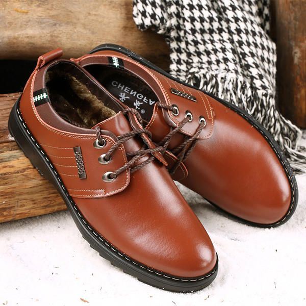 Heren Casual Zakelijke Zachte Comfortabele Warme Lederen Veterschoenen Oxfords