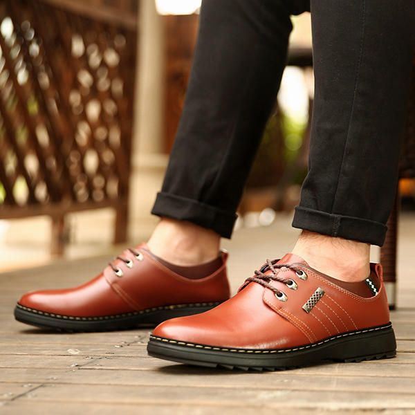 Heren Casual Zakelijke Zachte Comfortabele Warme Lederen Veterschoenen Oxfords