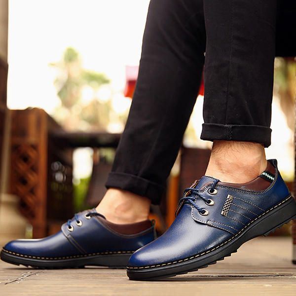 Heren Casual Zakelijke Zachte Comfortabele Warme Lederen Veterschoenen Oxfords