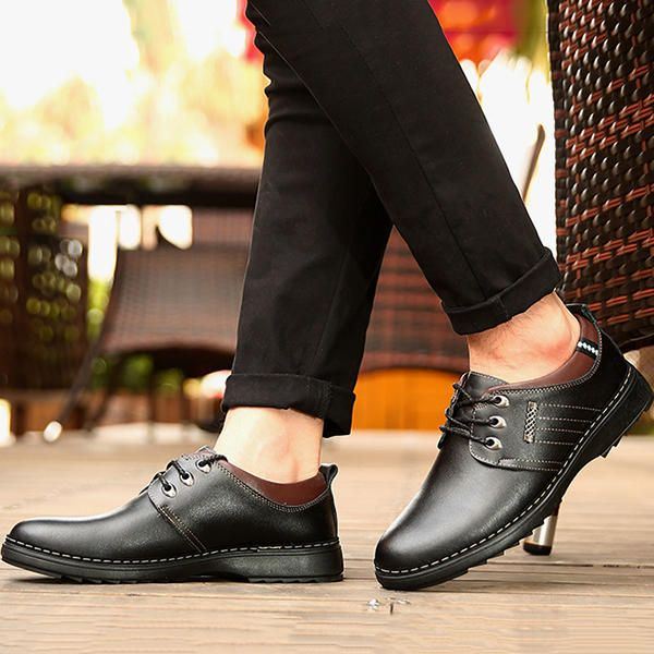 Heren Casual Zakelijke Zachte Comfortabele Warme Lederen Veterschoenen Oxfords