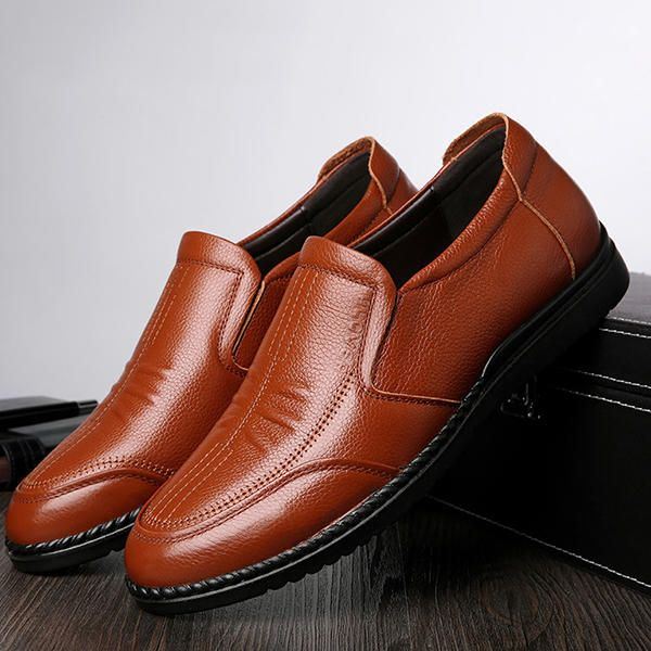 Heren Comfortabele Lederen Slip On Oxfords