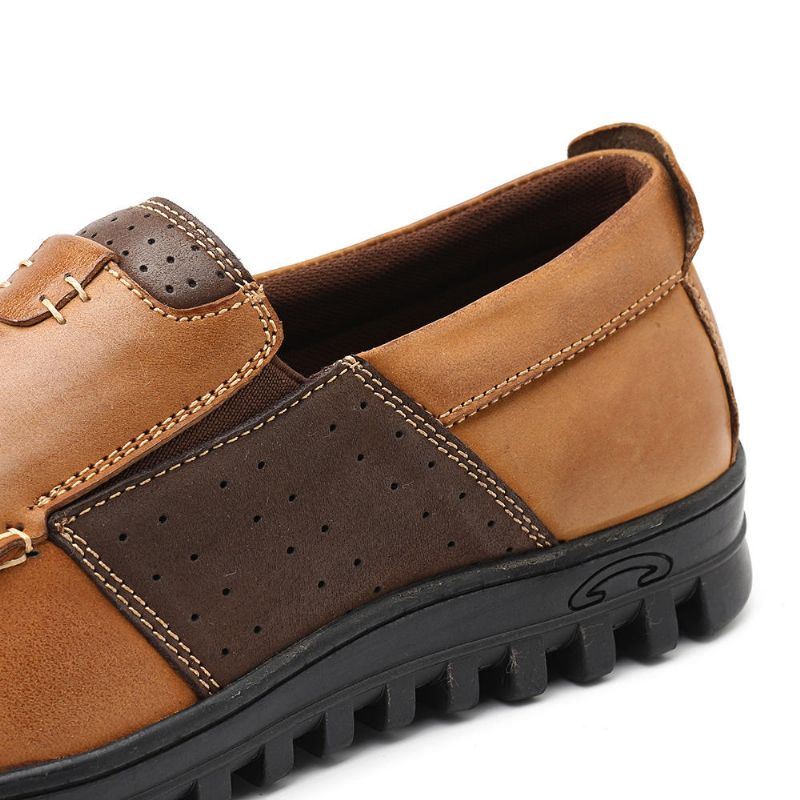 Heren Comfy Mocassin Teen Lederen Splicing Soft Casual Schoenen