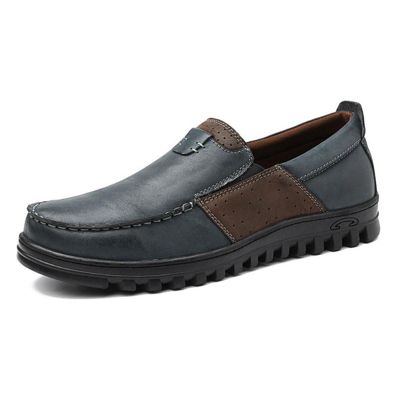 Heren Comfy Mocassin Teen Lederen Splicing Soft Casual Schoenen