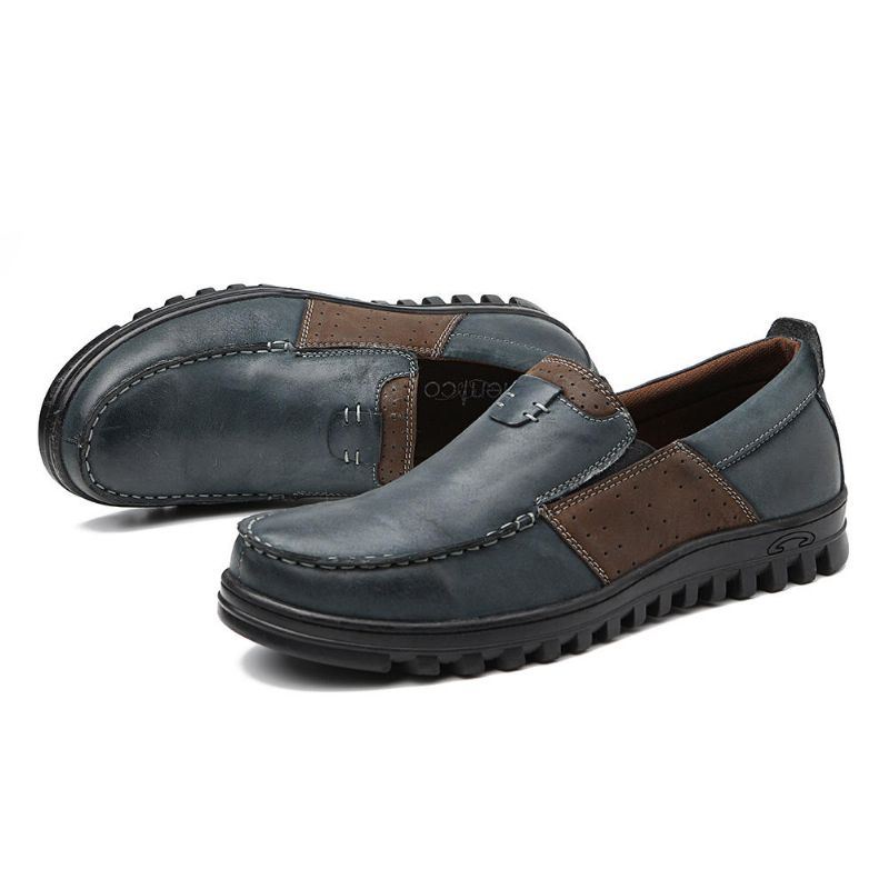 Heren Comfy Mocassin Teen Lederen Splicing Soft Casual Schoenen