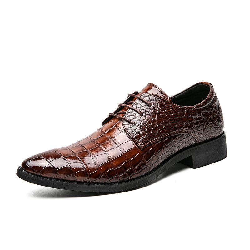 Heren Crocodile Embossed Derby Puntschoen Veterschoenen