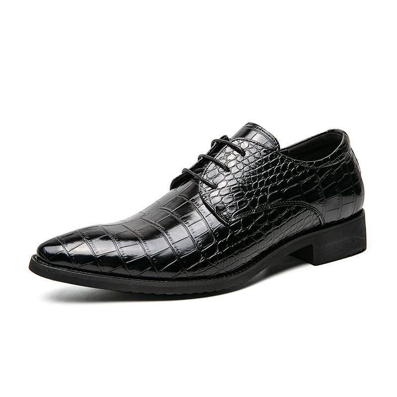 Heren Crocodile Embossed Derby Puntschoen Veterschoenen