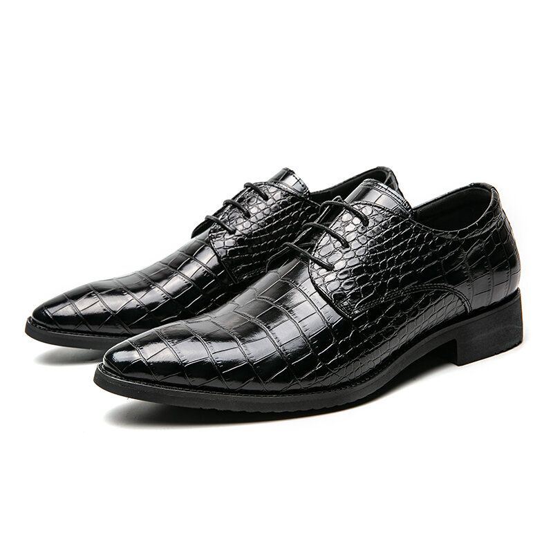 Heren Crocodile Embossed Derby Puntschoen Veterschoenen