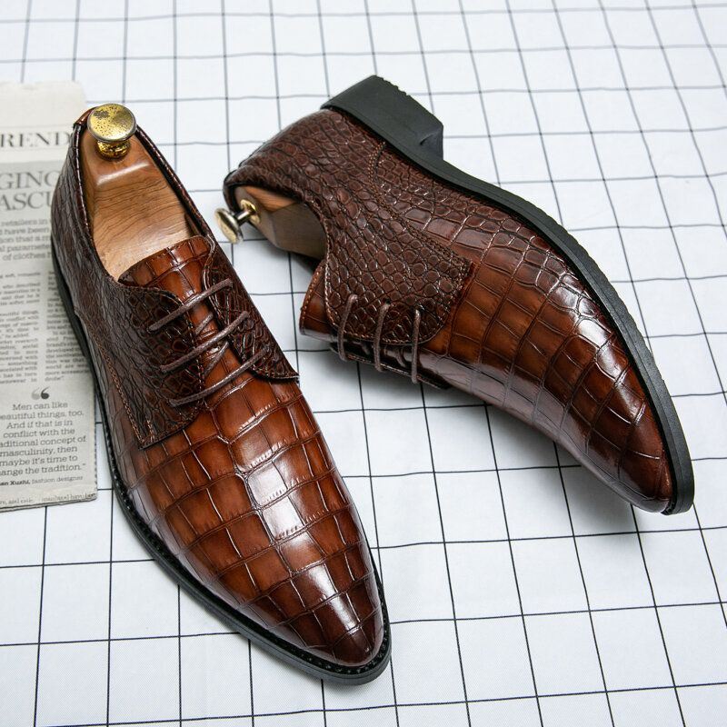 Heren Crocodile Embossed Derby Puntschoen Veterschoenen