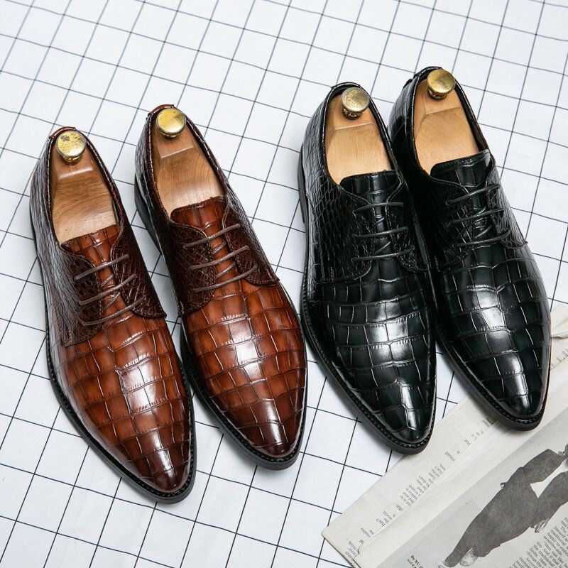 Heren Crocodile Embossed Derby Puntschoen Veterschoenen