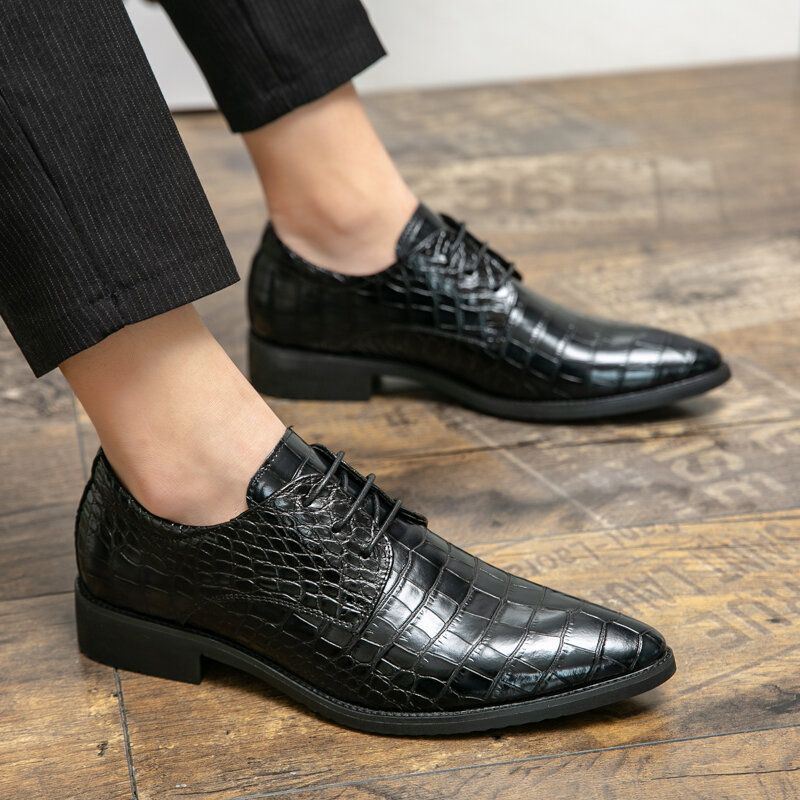 Heren Crocodile Embossed Derby Puntschoen Veterschoenen