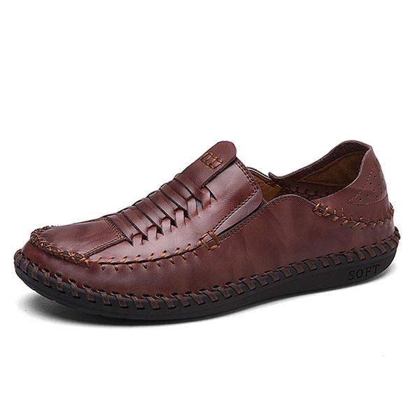 Heren Echt Lederen Hand Stiksels Geweven Stijl Oxford Schoenen