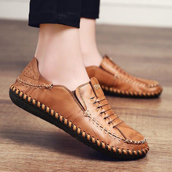 Heren Echt Lederen Hand Stiksels Geweven Stijl Oxford Schoenen