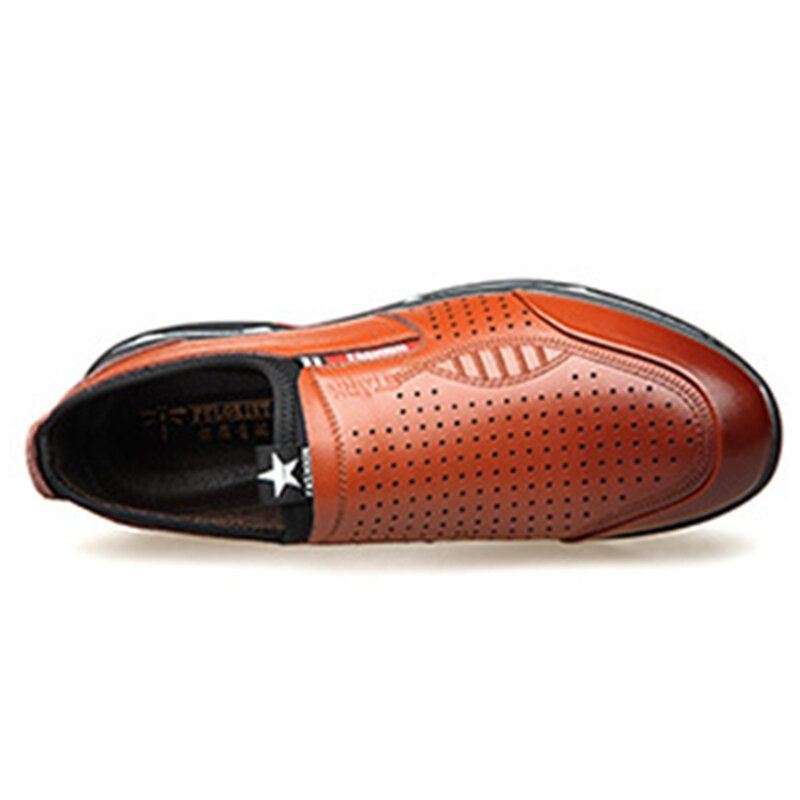 Heren Echt Leer Ademende Hollow Casual Zakelijke Loafers