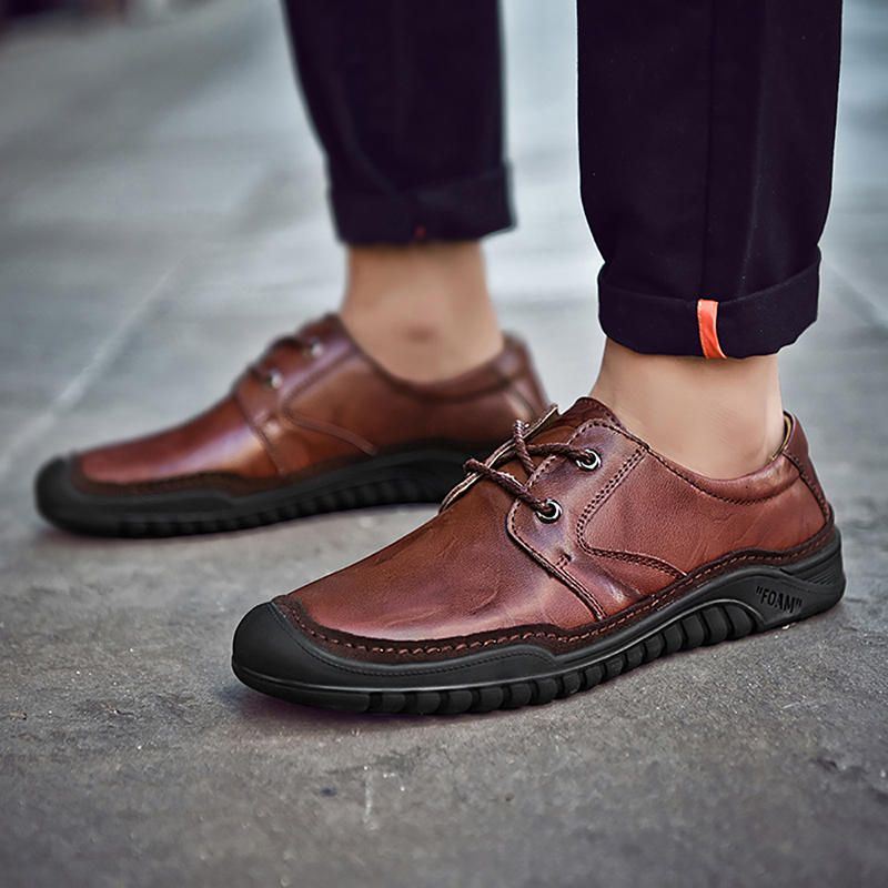 Heren Echt Leer Zachte Zolen Zakelijke Casual Oxfords