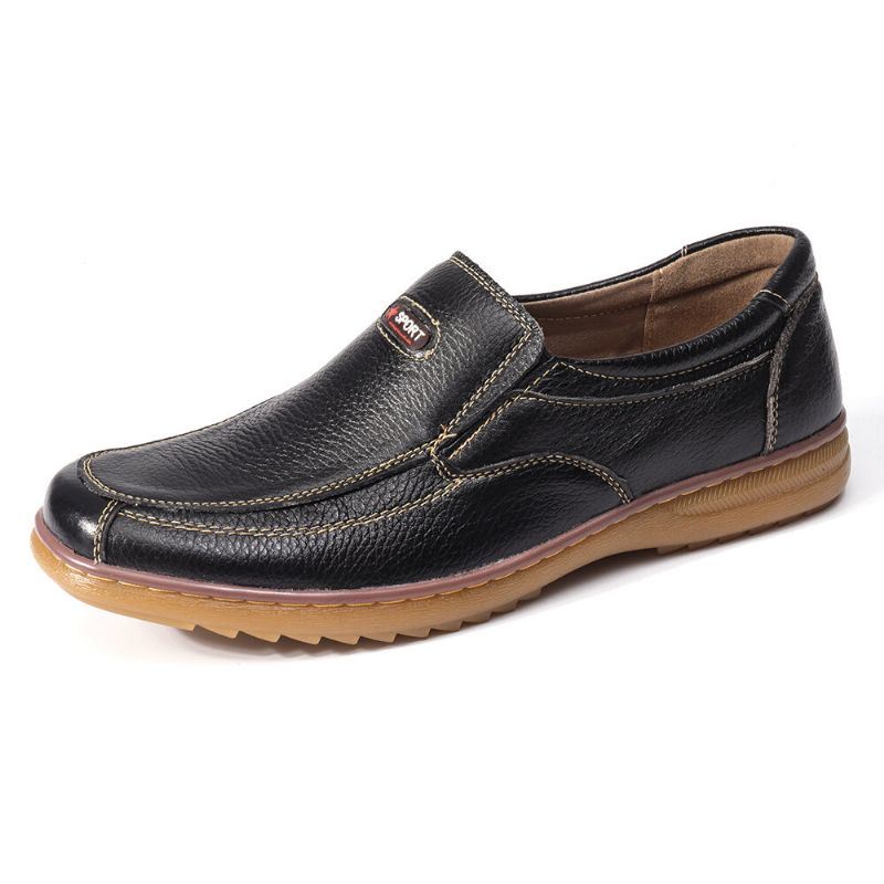 Heren Echt Rundleder Slip Op Zachte Zool Comfortabele Antislip Casual Oxfords