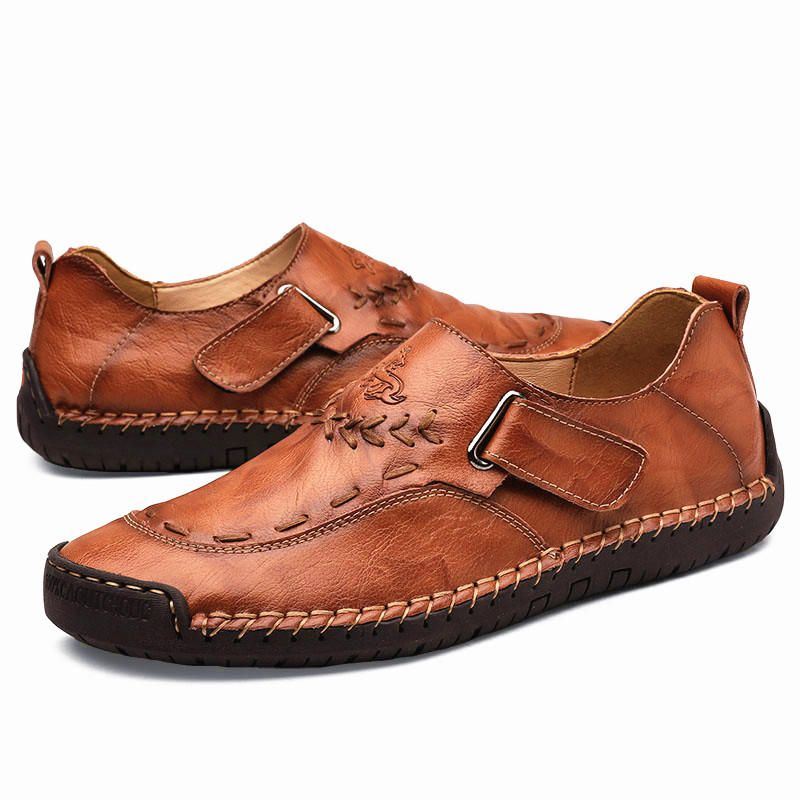 Heren Handstiksels Leer Comfortabele Zachte Klittenband Casual Oxfords