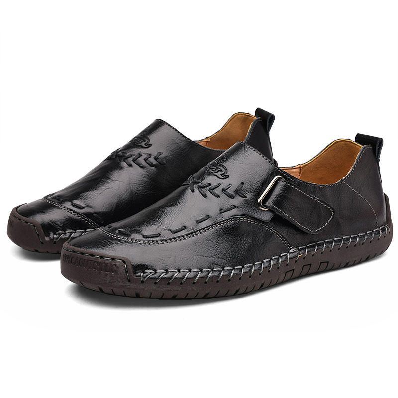 Heren Handstiksels Leer Comfortabele Zachte Klittenband Casual Oxfords