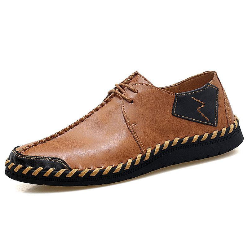 Heren Handstiksels Splicing Echt Leer Casual Zachte Oxfords