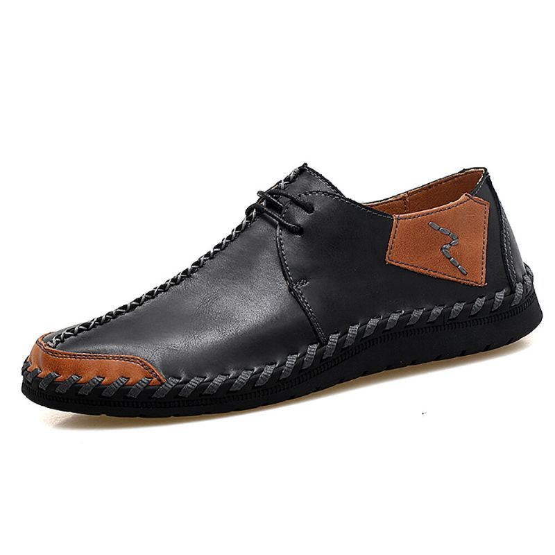 Heren Handstiksels Splicing Echt Leer Casual Zachte Oxfords