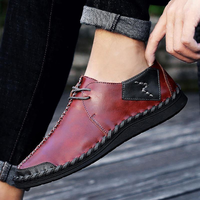 Heren Handstiksels Splicing Echt Leer Casual Zachte Oxfords