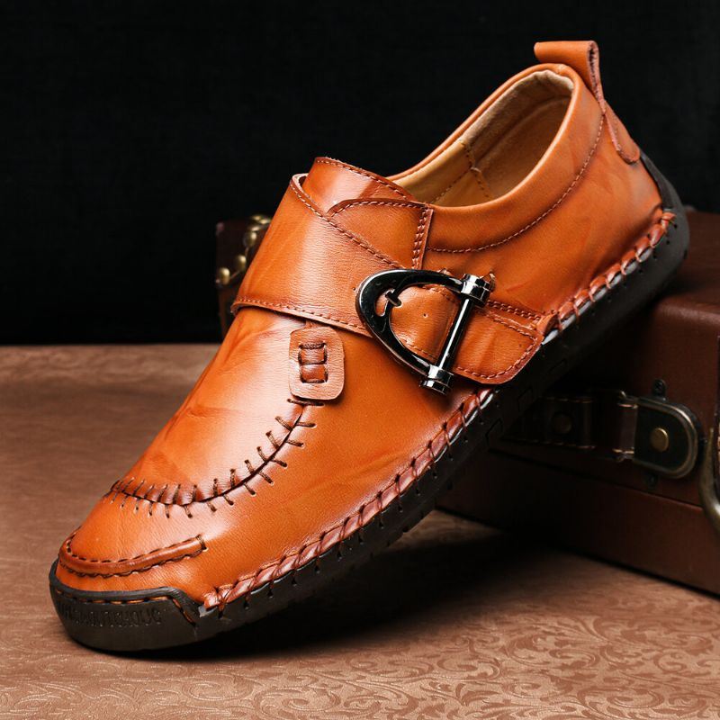 Heren Koe Lederen Stiksels Elastische Band Casual Zakelijke Oxfords