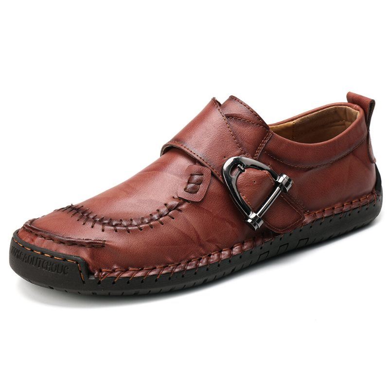 Heren Koe Lederen Stiksels Elastische Band Casual Zakelijke Oxfords