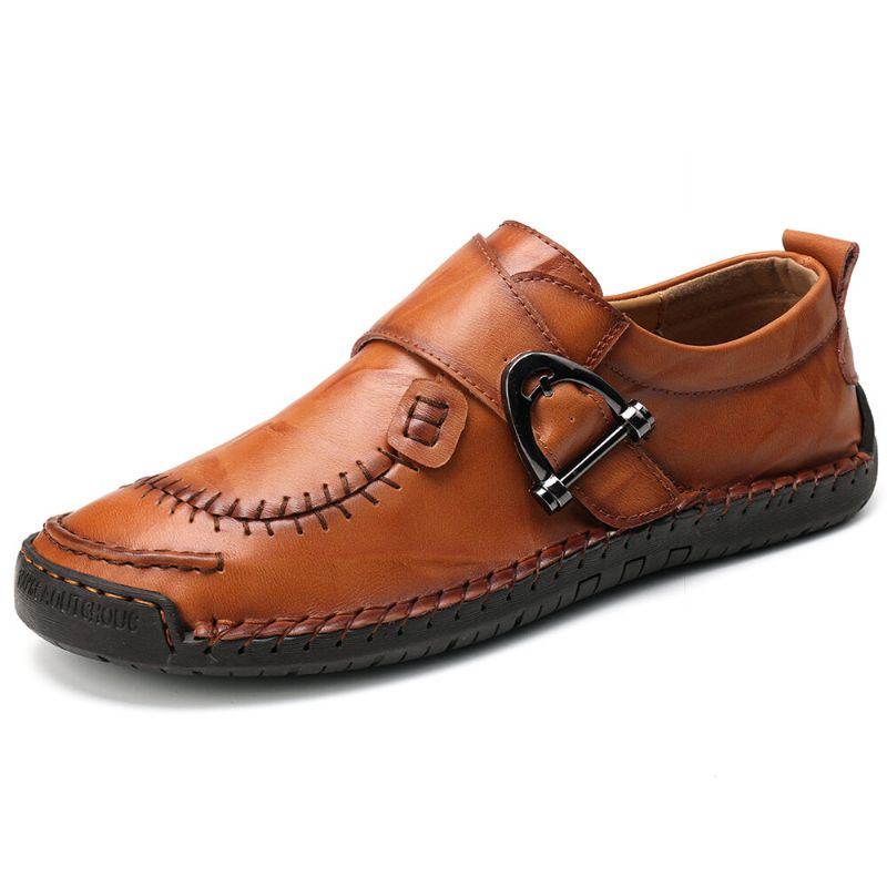 Heren Koe Lederen Stiksels Elastische Band Casual Zakelijke Oxfords