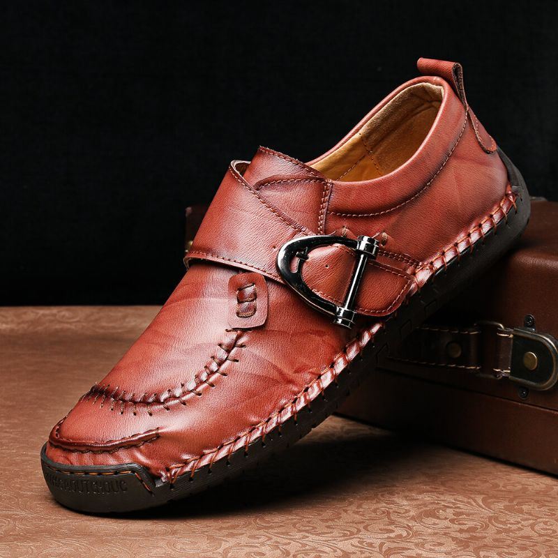 Heren Koe Lederen Stiksels Elastische Band Casual Zakelijke Oxfords