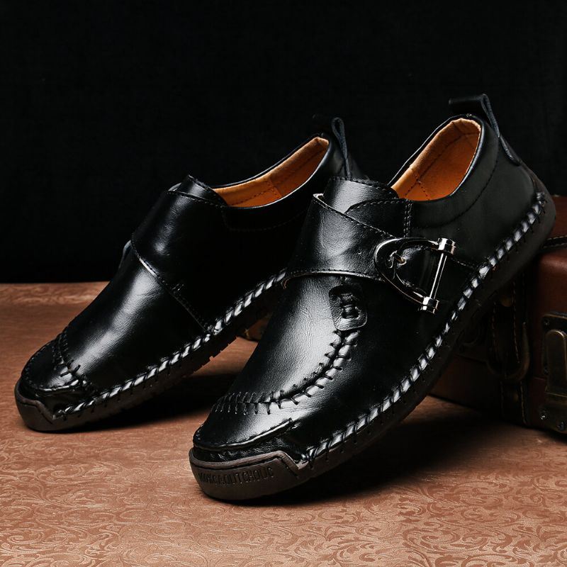 Heren Koe Lederen Stiksels Elastische Band Casual Zakelijke Oxfords