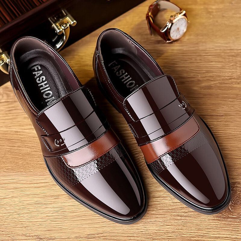 Heren Korte Puntige Teen Antislip Splicing Slip On Business Dress Shoes