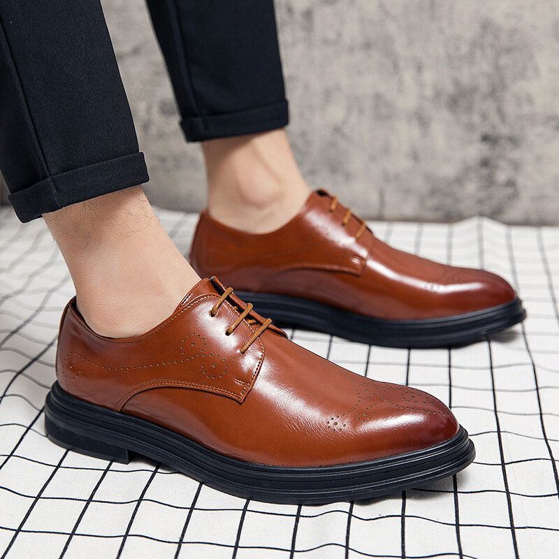 Heren Lederen Ademende Comfortabele Puntige Teen Vintage Oxford Casual Zakelijke Schoenen