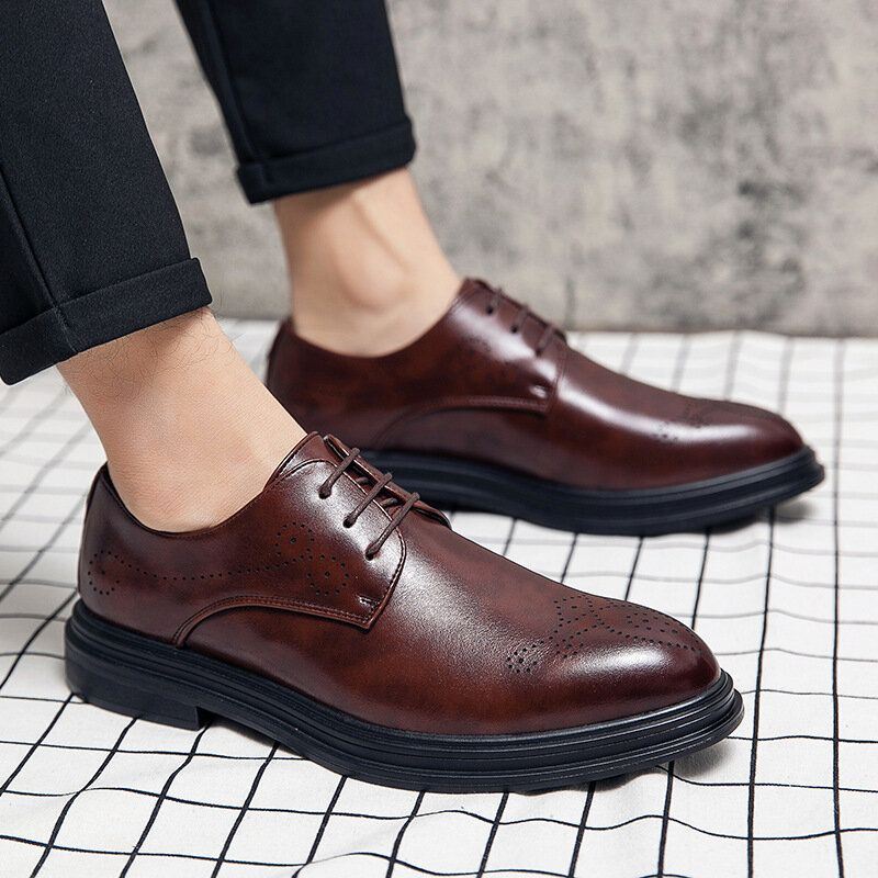 Heren Lederen Ademende Comfortabele Puntige Teen Vintage Oxford Casual Zakelijke Schoenen