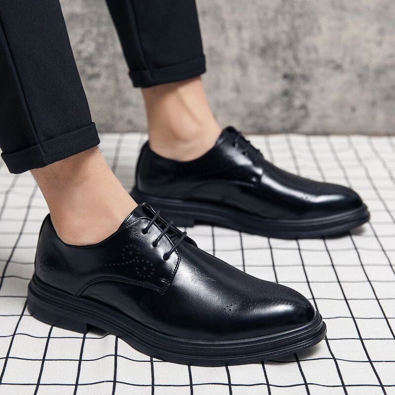 Heren Lederen Ademende Comfortabele Puntige Teen Vintage Oxford Casual Zakelijke Schoenen