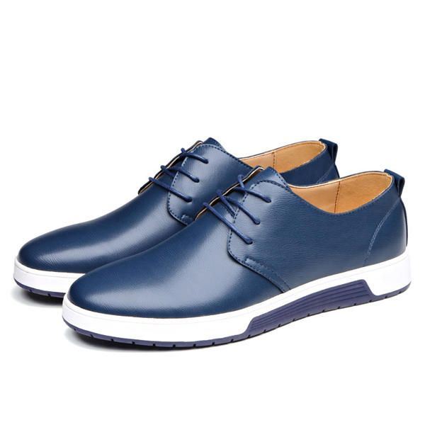 Heren Leren Oxfords Sneaker Met Ronde Neus