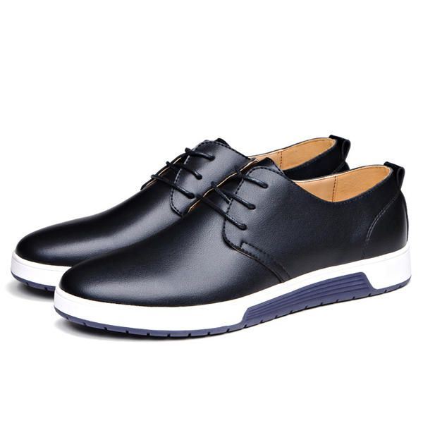 Heren Leren Oxfords Sneaker Met Ronde Neus