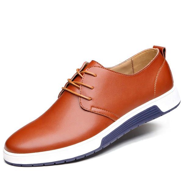 Heren Leren Oxfords Sneaker Met Ronde Neus