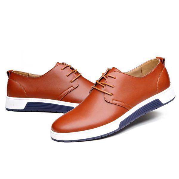 Heren Leren Oxfords Sneaker Met Ronde Neus