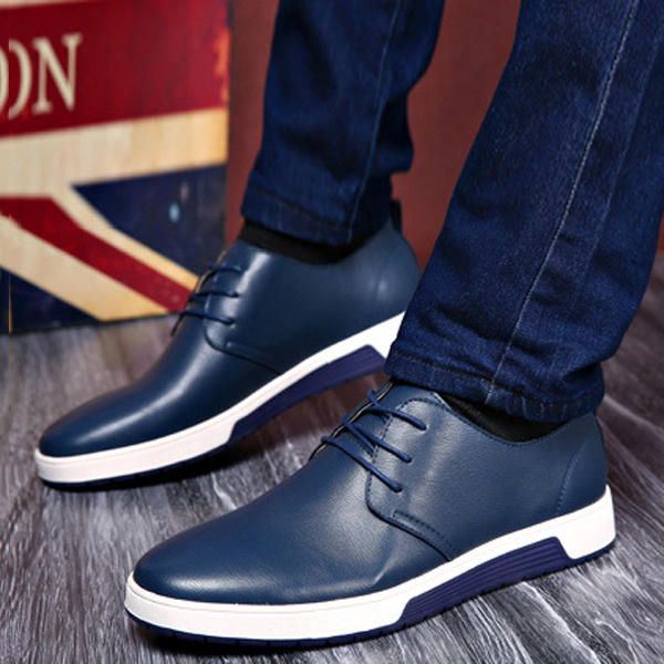 Heren Leren Oxfords Sneaker Met Ronde Neus