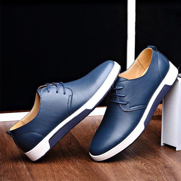 Heren Leren Oxfords Sneaker Met Ronde Neus