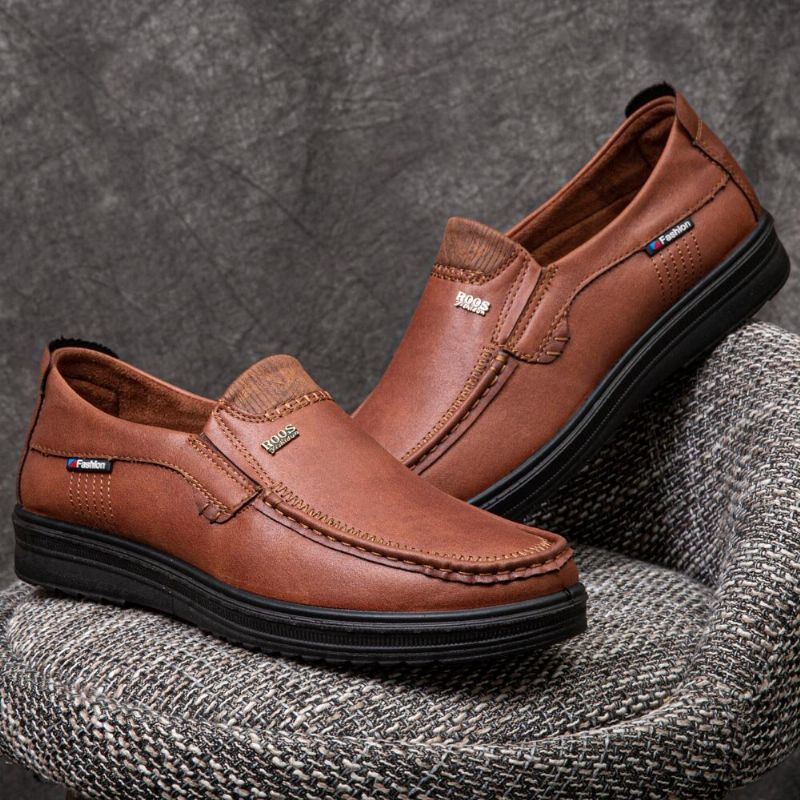 Heren Microfiber Leer Ademende Zachte Zool Slip-on Zakelijke Schoenen