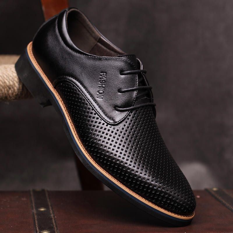 Heren Microvezel Ademend Uitgehold Zakelijk Casual Oxfords