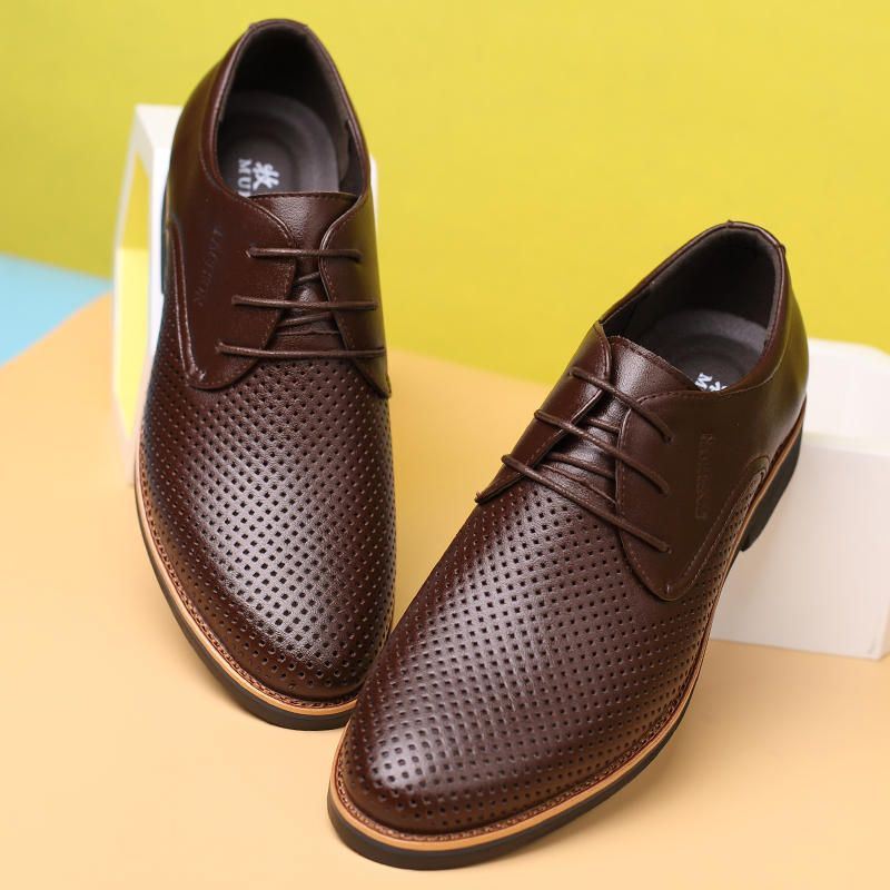 Heren Microvezel Ademend Uitgehold Zakelijk Casual Oxfords