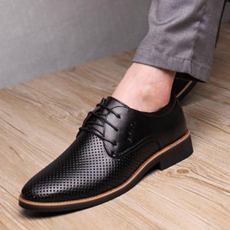 Heren Microvezel Ademend Uitgehold Zakelijk Casual Oxfords