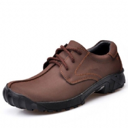 Heren Outdoor Casual Flat Lace Up Lederen Bergbeklimmen Zachte Comfortabele Schoenen