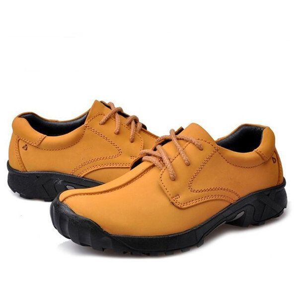 Heren Outdoor Casual Flat Lace Up Lederen Bergbeklimmen Zachte Comfortabele Schoenen