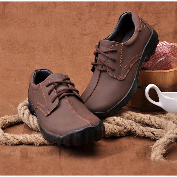 Heren Outdoor Casual Flat Lace Up Lederen Bergbeklimmen Zachte Comfortabele Schoenen