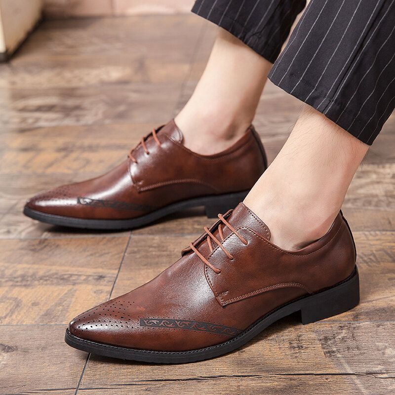 Heren Puntschoen Lace Up Business Brogue Dress Schoenen